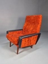 Vintage Danish 1970s Lounge Chair Vinyl and Chenille Retro MCM EB10313 MNOR