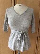 F&F 100% cashmere grey v neck longline jumper with tie waist uk size 8