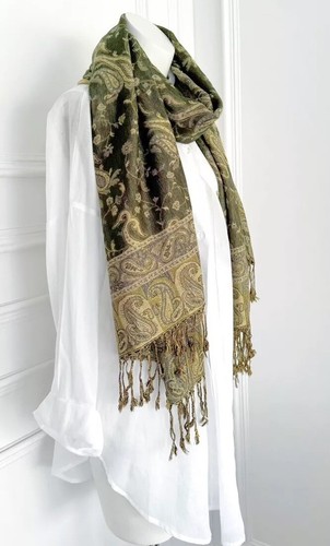 Ladies green paisley scarf - green,