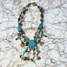 Chinese Antique Orange Jade & Turquoise Court Necklace Bi Disc - Tibetan QING