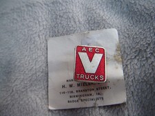 Associated Equipment Company AEC TRUCKS BUSES old enamel badge on card by MILLER