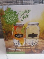 2 x 4 Litre Dual Double Glass Beverage Drinks Dispenser Screw Lid Jugs Tap Stand