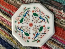 18" White Peacock Dining Coffee Marble Table Top Inlay Malachite Room Decor