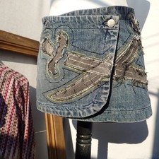 Rare Collectable 90s Y2K Vintage Luxury Miss Sixty Denim Pirate Sword Mini Skirt