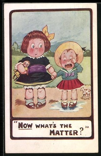 Postcard girl with doll - , and