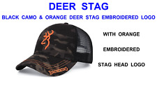 DEER STAG CAP BLACK CAMO WITH ORANGE DEER STAG EMBROIDERED LOGO HUNTING SHOOTING