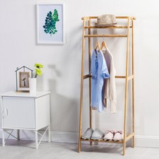 Wooden Clothes Rail Hanging Portable Garment Rack Stand Shoe Storage Shelf