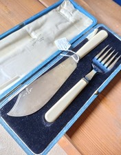 Antique Sheffield Silver Plated Fish Serving Knife And Fork Set Boxed