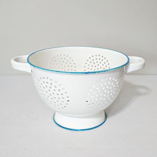 Vintage white enamel colander - vintage,