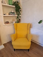 STRANDMON Wing chair, Skiftebo yellow with beige cover , used, collect in person