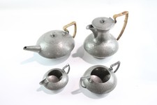Hutton Sheffield Pewter Teaset Four Piece Hammered Texture Wicked Handles 1813g