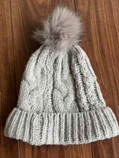 Grey Cable Knit Bobble  Hat