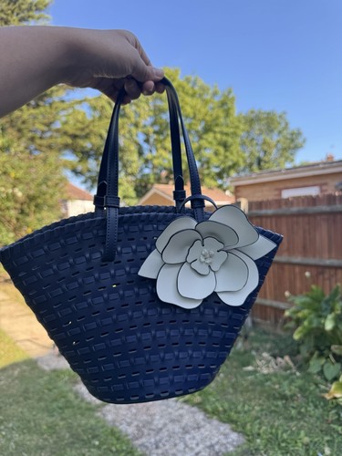 Dahlia tote bag blue canvas - dahlia,