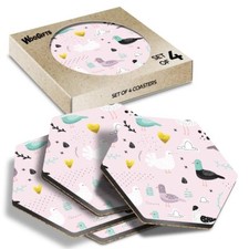 Hexagon mdf coaster pigeon - mdf,
