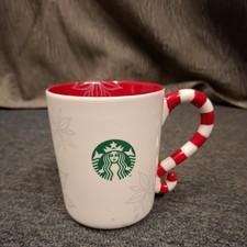 Starbucks Coffee Mug 2013 Christmas Snowflake Candy Cane Handle Rare