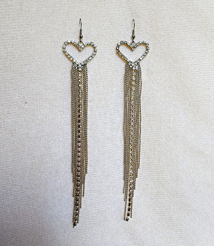 Silver tone heart crystal - silver,