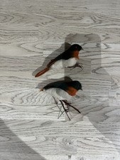 Vintage Pair Of Robin Christmas Tree Decorations - Sit On Branch Design