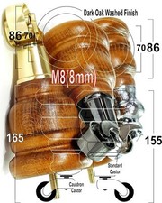 4 WOOD FURNITURE SOFA LEGS M8 REPLACEMENT CHAIR WITH CASTORS WHEELS 165mm HIGH