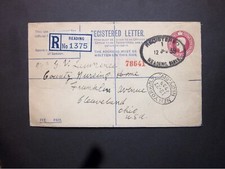 GB Stationery 1939 KGVI 41/2d Registered Envelope READING BERKS to Ohio USA RP47