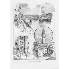 FLORENCE Views in the City - Antique Print 1893