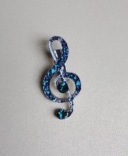 Beautiful Green Rhinestone Treble Clef Brooch Music Note Musical 
