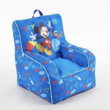 Disney Mickey Mouse Kids Nylon Bean Bag Chair With Piping And Top Carry Handle