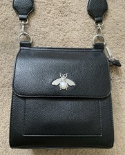 Jamie Mock Leather Black Handbag Bee Emblem Grey Black Camo Strap