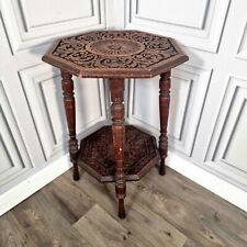 Antique Solid Wooden Edwardian Style Carved Hall Octagonal Table On Turned Legs