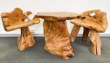 Teak Wood Table & 2 Chairs - Teak Root Rustic Wooden Outdoor Indoor Furniture 2