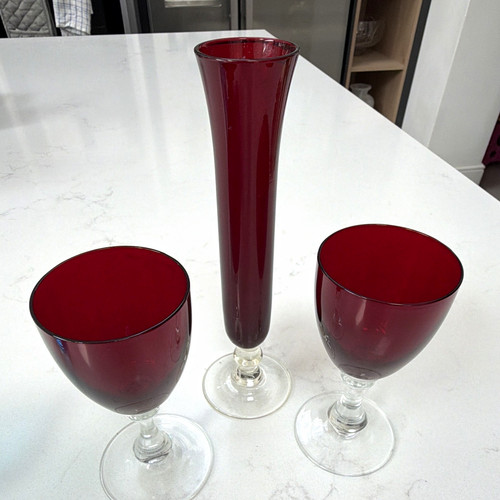 3pc red clear - red/clear, glass