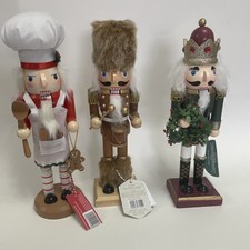 x3 Christmas Wooden Nutcracker Ornaments : Chef, Drummer, King