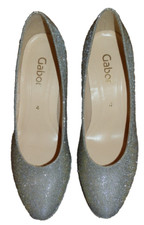 Gabor Silver Sparkle Mid Heel Shoes     Size 4