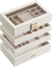 Stackable Jewellery Trays 4-Tier Jewellery Box Case Large 17 x 28 x 18.3 cm