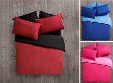 Plain Reversible Duvet Cover Bedding Set Red Black Blue Pink Soft Touch Bedding