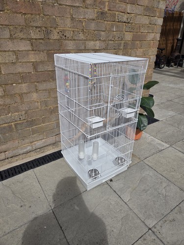 White wire bird cage - white, with