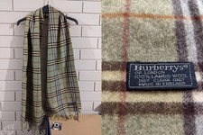 Burberry(S) "Grade B+"Tartan Check 100% Lambswool Vintage Scarf 13"W 66"L(GREEN)
