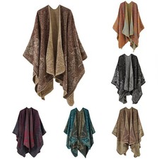 New Ladies Women Knitted Cape Blanket Wrap Poncho Open Front Shawl Scarf Winter