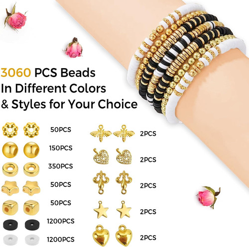 White black clay beads - black,