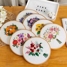 DIY Embroidery Beginners Cross Stitch Kits Printed Flower Pattern Craft Set