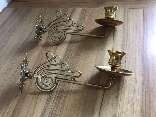 Pair antique brass sconces - of,