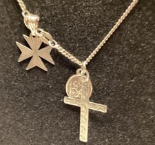 Cross Pendant Necklace Sterling Silver with religious pendant and Maltese cross