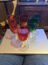 Antique Coloured Drinking Glasses.  4 Cranberry Glasses & 2 Bristol Green