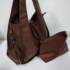 Coveri Collection Dark Chocolate Brown Faux Leather Shoulder Bag & Pouch New!