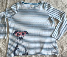 Joules Ladies Size 20 Long Sleeve Top Blue Stripe Whippet in glasses 100% Cotton