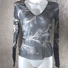 Ladies Vintage Fuzzi  ITALY Net/Chiffon Top/Shirt M NATURAL COLOURS uk12