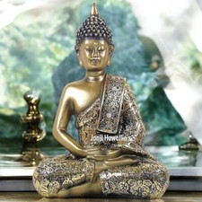 Thai Buddha Meditating Antique Gold Diamante Ornament Figurine Sculpture Home