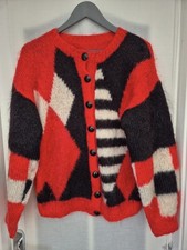 Hand knitted New geometry motif women's mohair cardigan One Size
