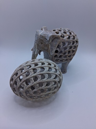 Soapstone elephant carved baby - soapstone,