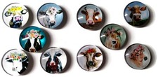 COW ART Glass Magnet Set - 10pc Handmade Decorative Memo Board Refrigerator