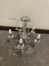 BHS 5 Way Bulb Crystal Chandelier Chrome Ceiling Light Glass Jewels - Used